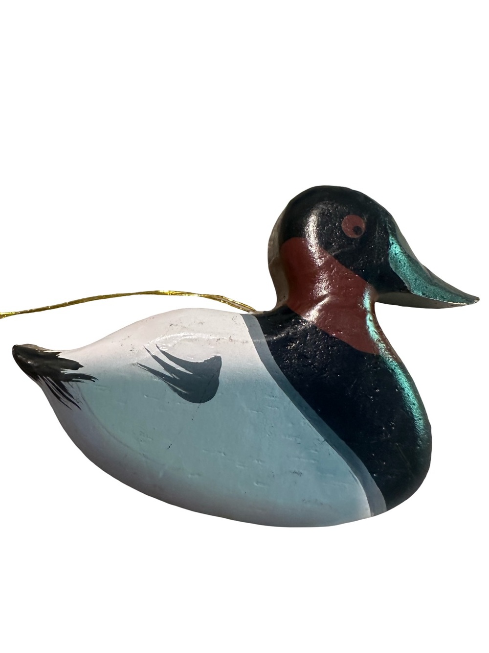 Vintage 1980s Hand-Painted Duck Christmas tree Ornament in Black & White